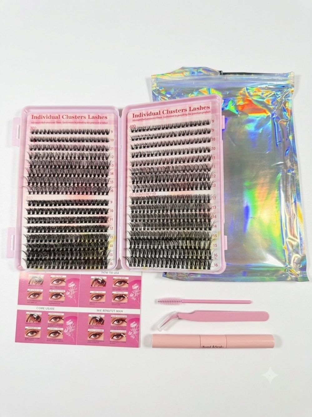 ✨ NEW DIY Individual Lash Clusters Extension Kit - Mixed Pack with Bond & Seal
